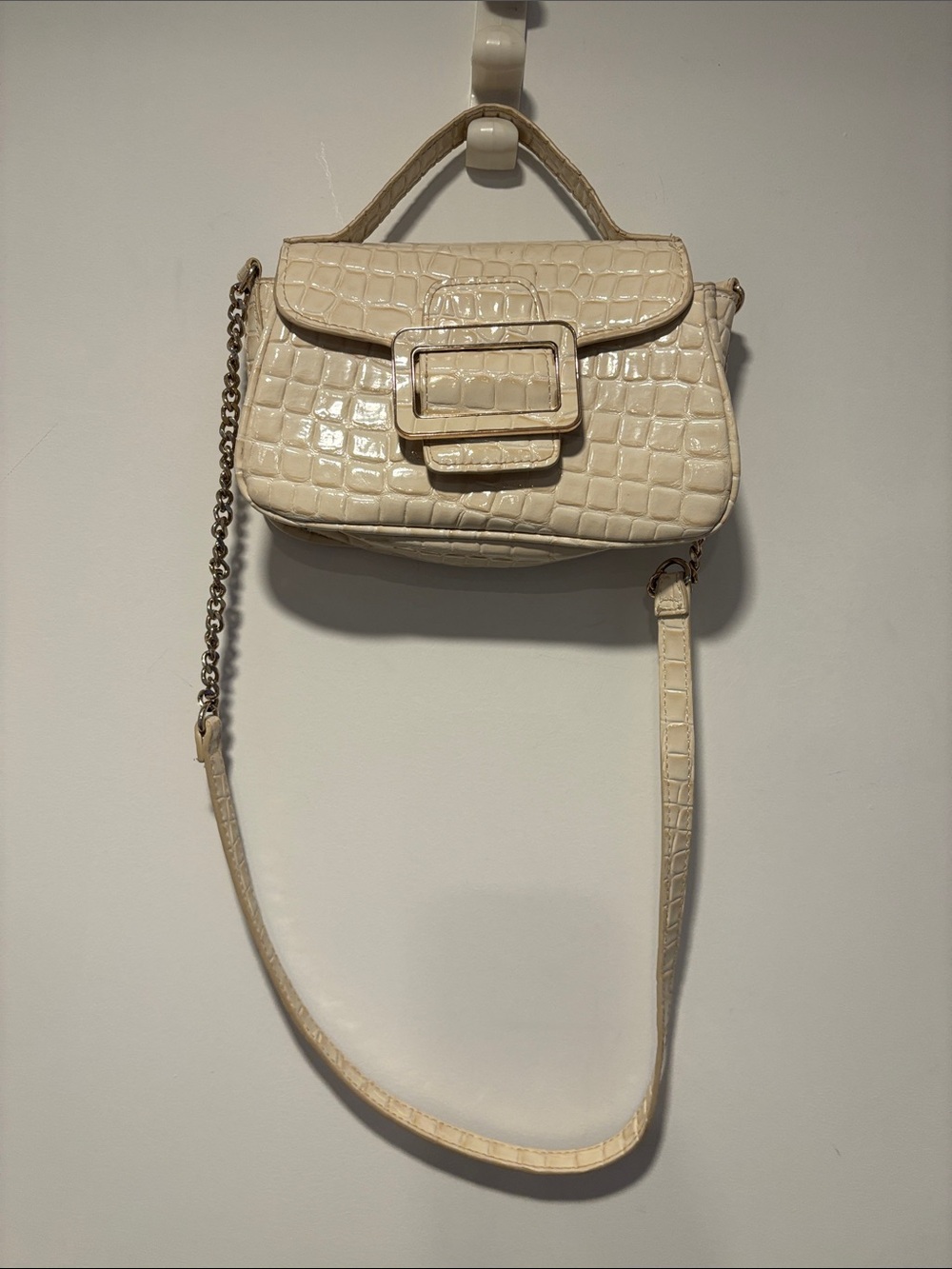 Zara Cream Croc-Embossed Mini Bag with Buckle